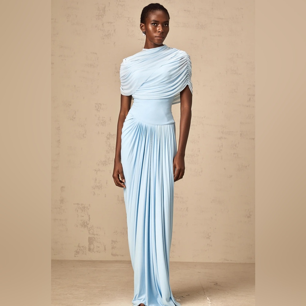 Elegant Blue Draped Wedding Dress